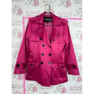 Outerwear by Lisa jacket coat buttons Hot Pink Double-Breasted Trench Coat